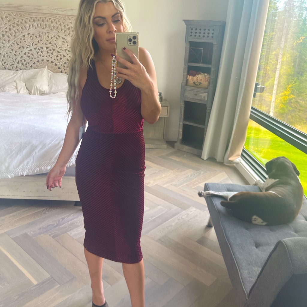By The Way. Shay Chevron Bodycon Velvet Dress